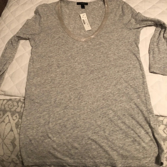 NWT J Crew Metallic Leather Trim Tee - Picture 7 of 7